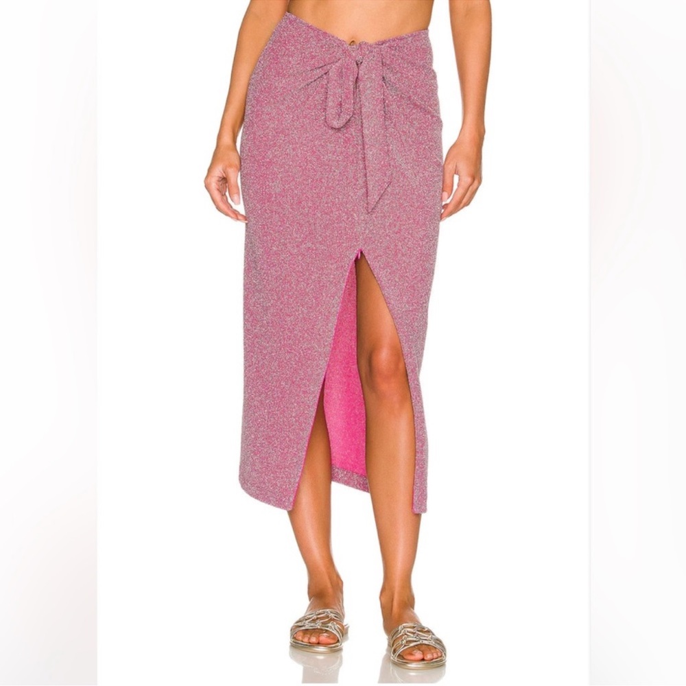 Beach riot knot front suki skirt in pink sparkles